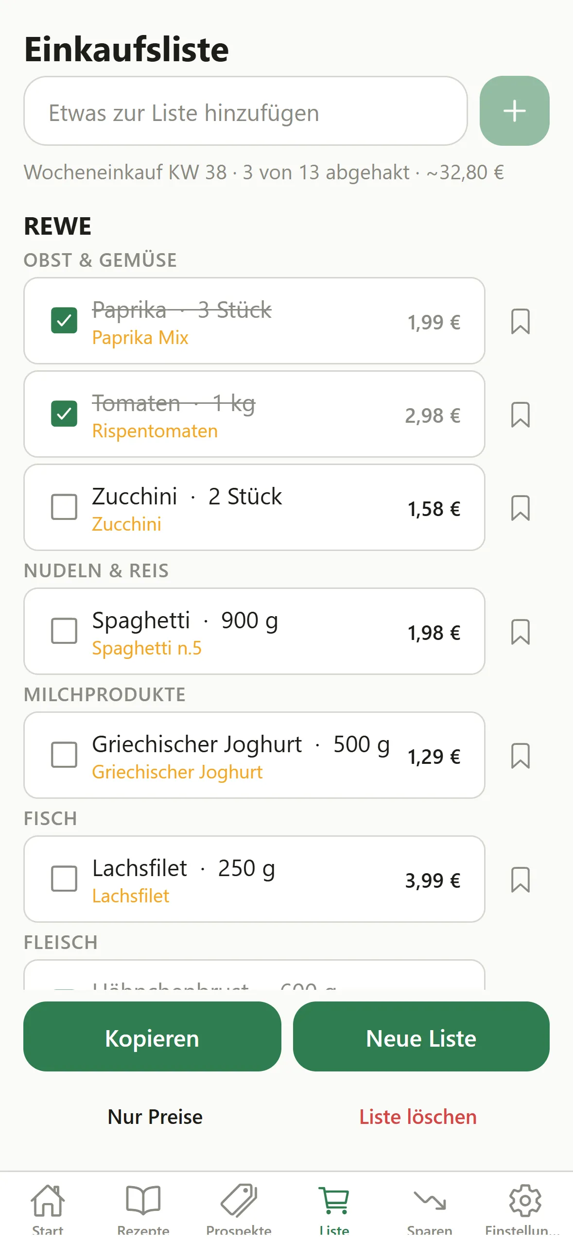 CartAgent: Einkaufsliste nach Laden und Kategorie sortiert